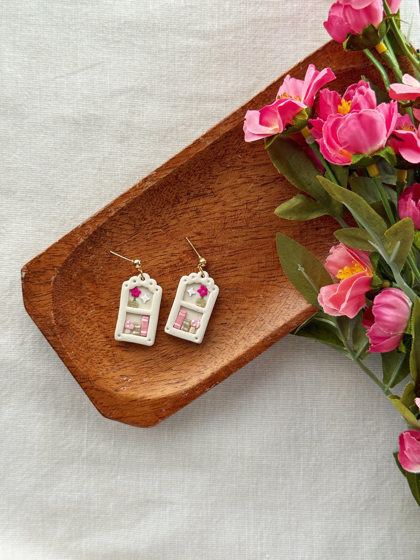 Fairy Bookshelf Clay Earrings
