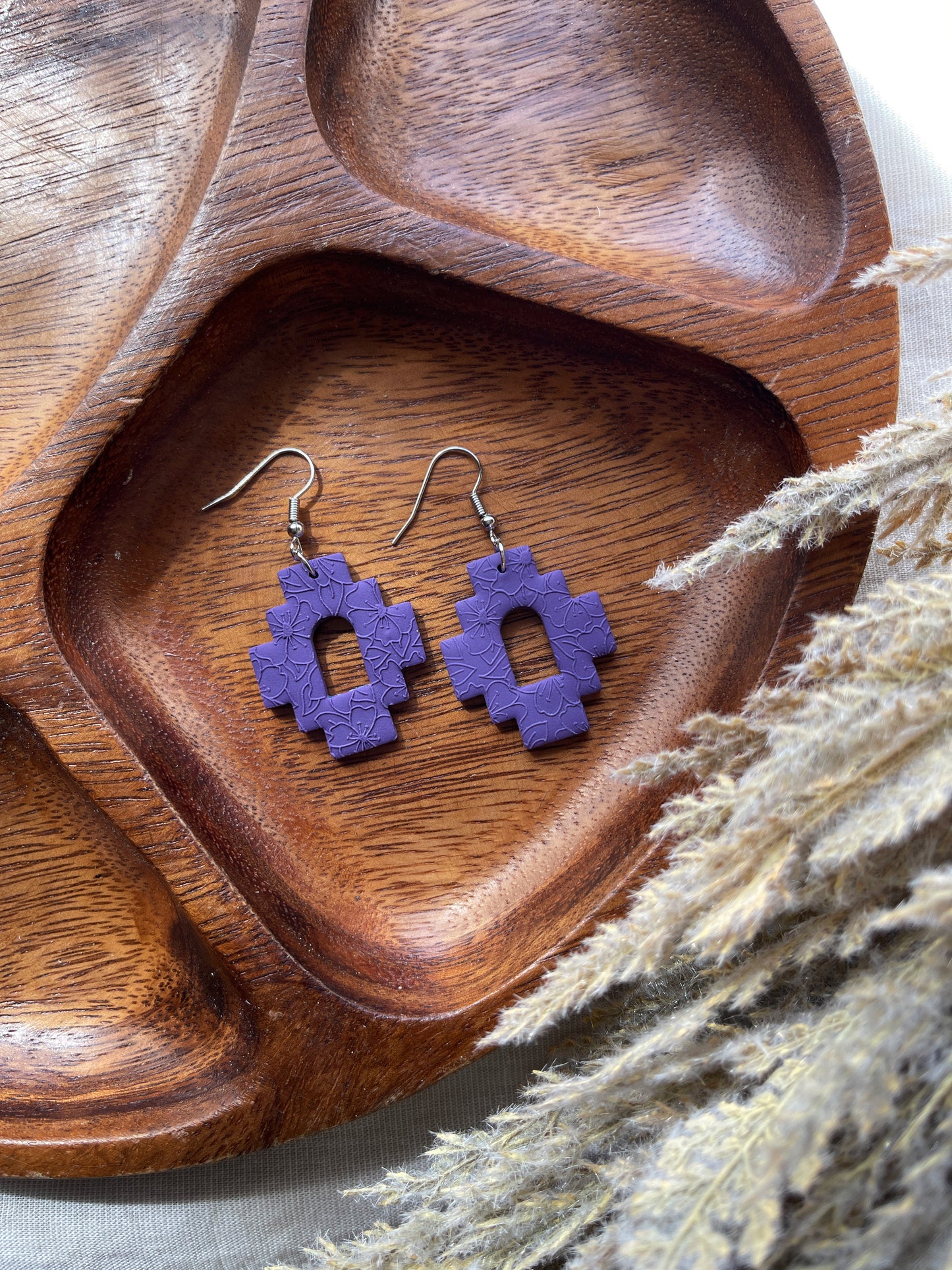 Deep Purple Embossed Clay Earrings