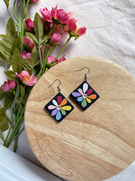 Quilt Square Pride Clay Earrings