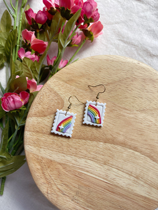 Rainbow Mail Pride Clay Earrings