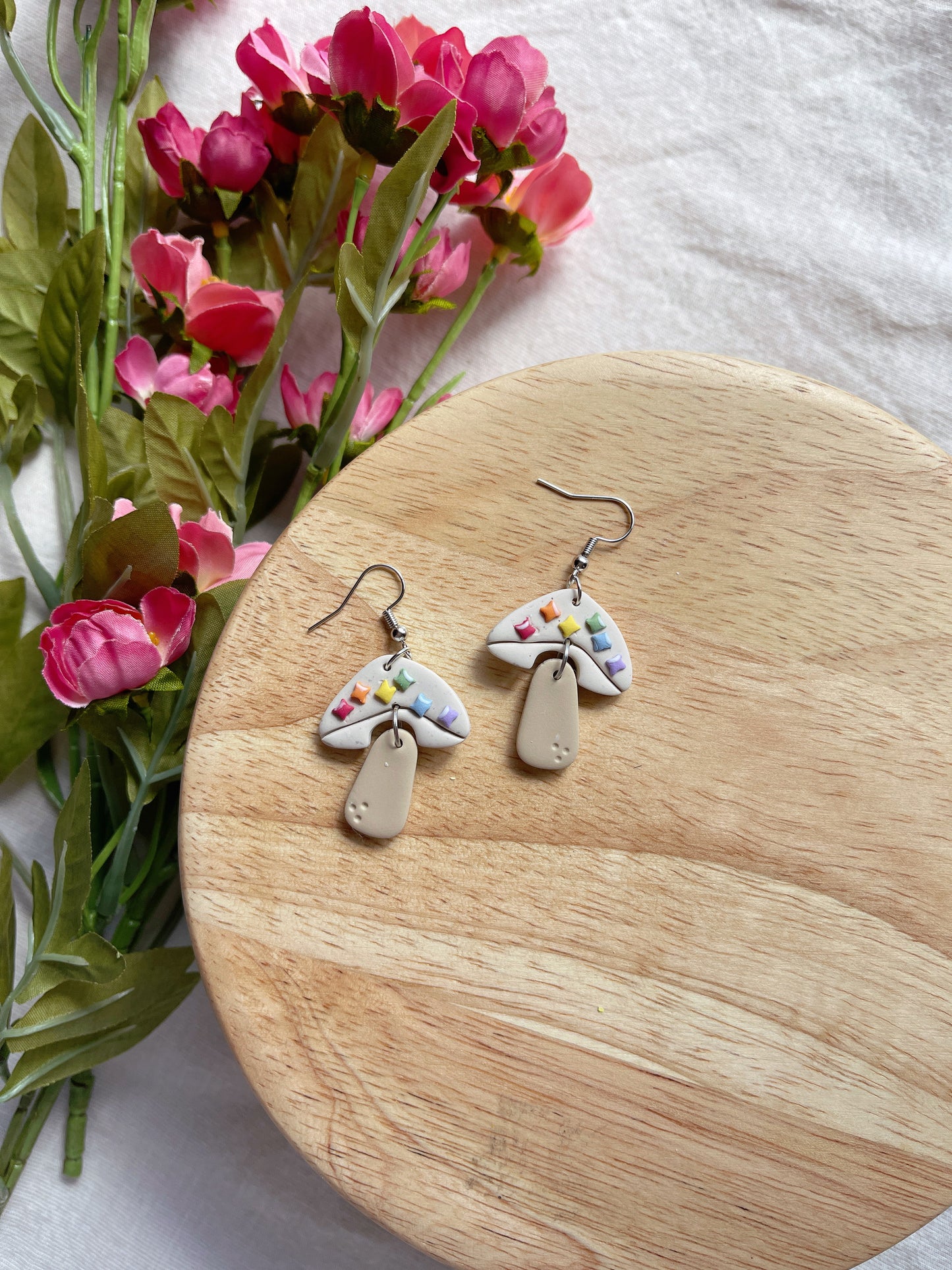 Mushroom Sparkle Pride Clay Earrings