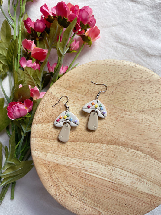 Mushroom Sparkle Pride Clay Earrings