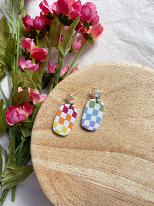 Checkered Pride Clay Earrings
