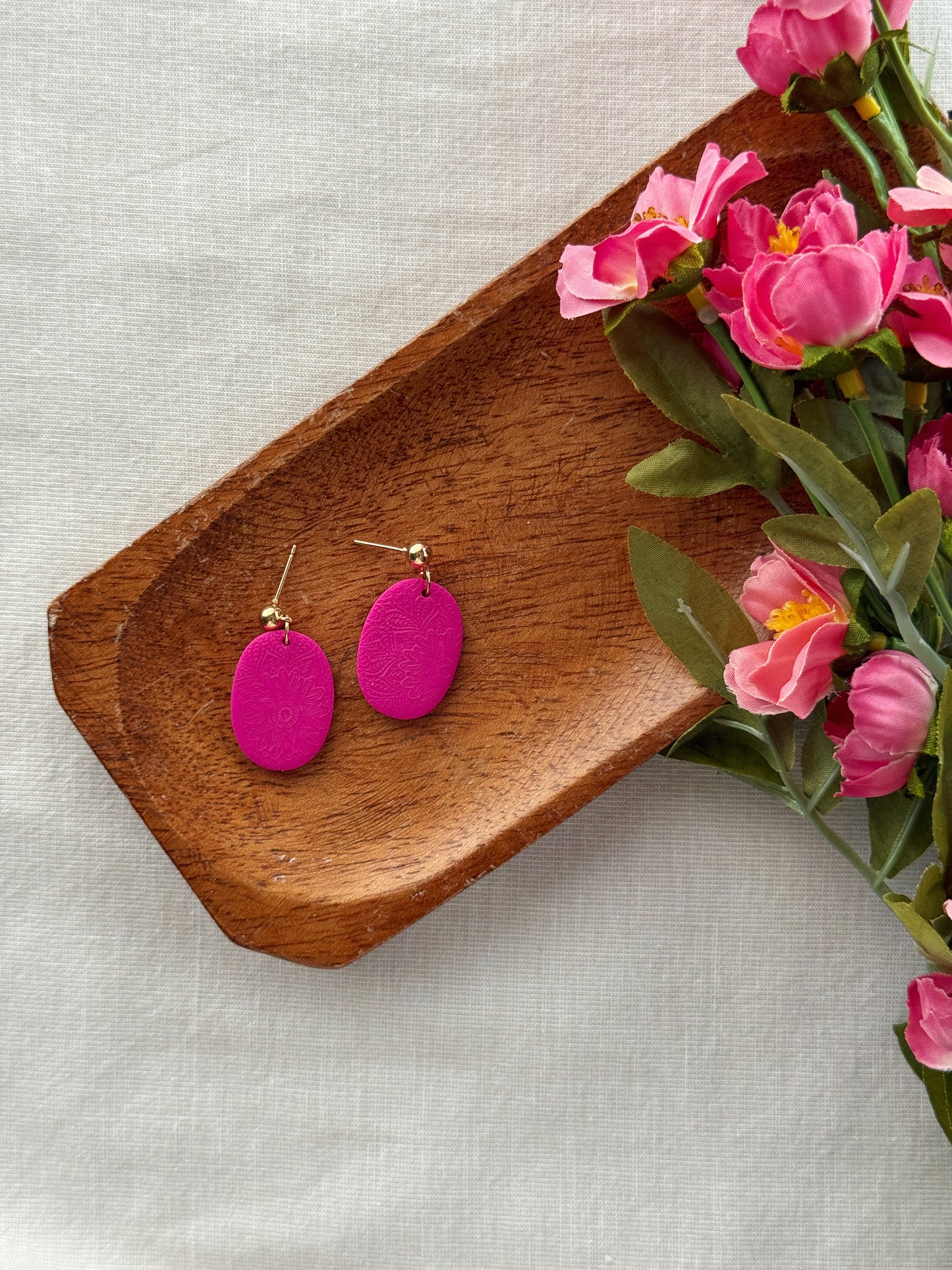 Embossed Fuchsia Clay Earrings