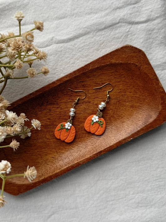 Pearl Pumpkin Clay Earrings