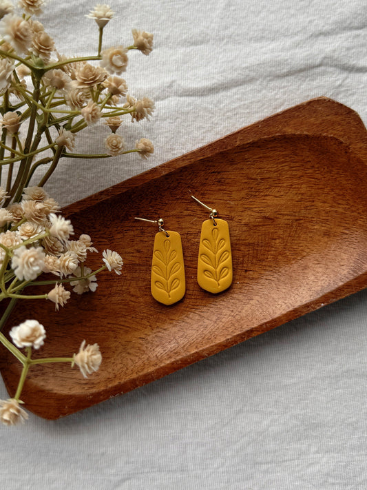 Mustard Embossed Clay Earrings
