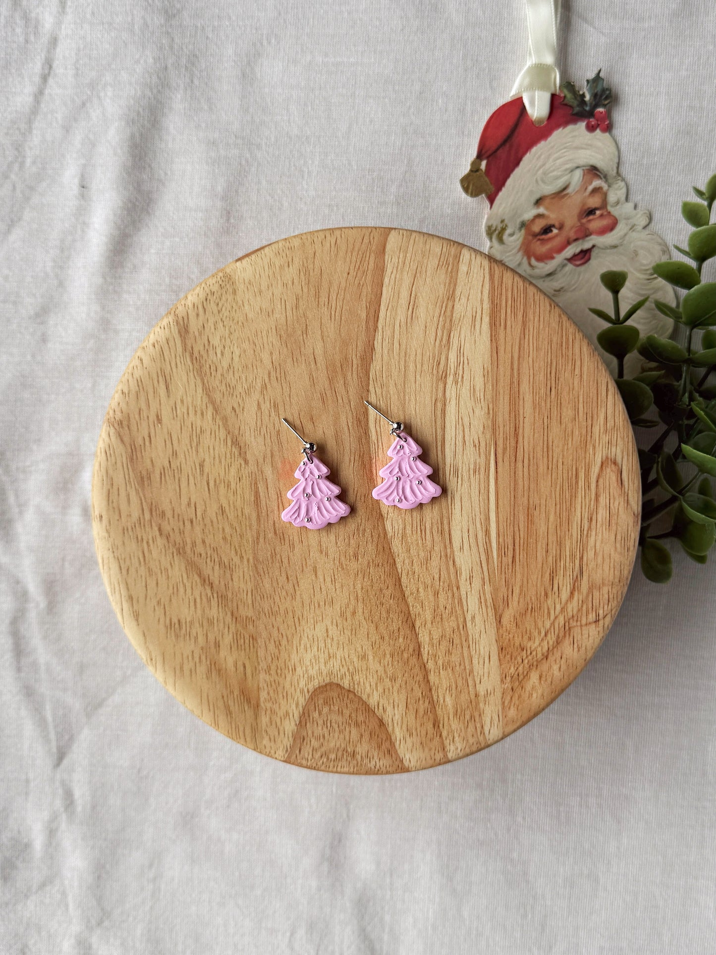 Pink Sparkle Tree Clay Earrings