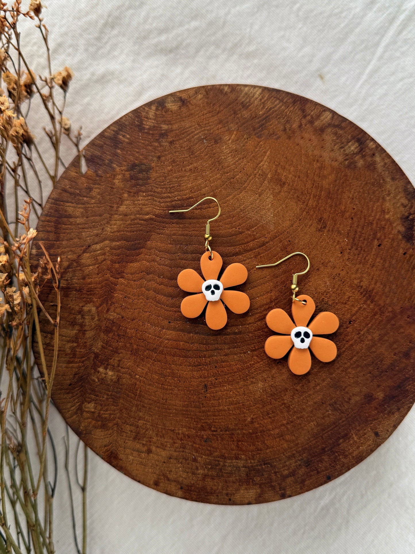 Skull Flower Clay Earrings