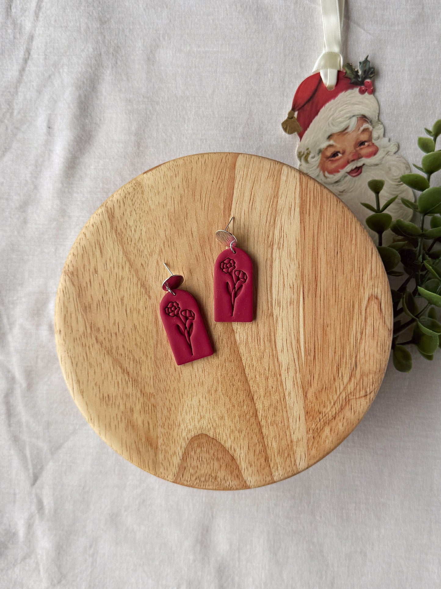 Red Floral Clay Earrings