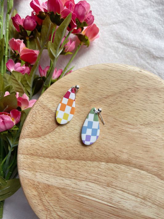 Checkered Pride Clay Earrings