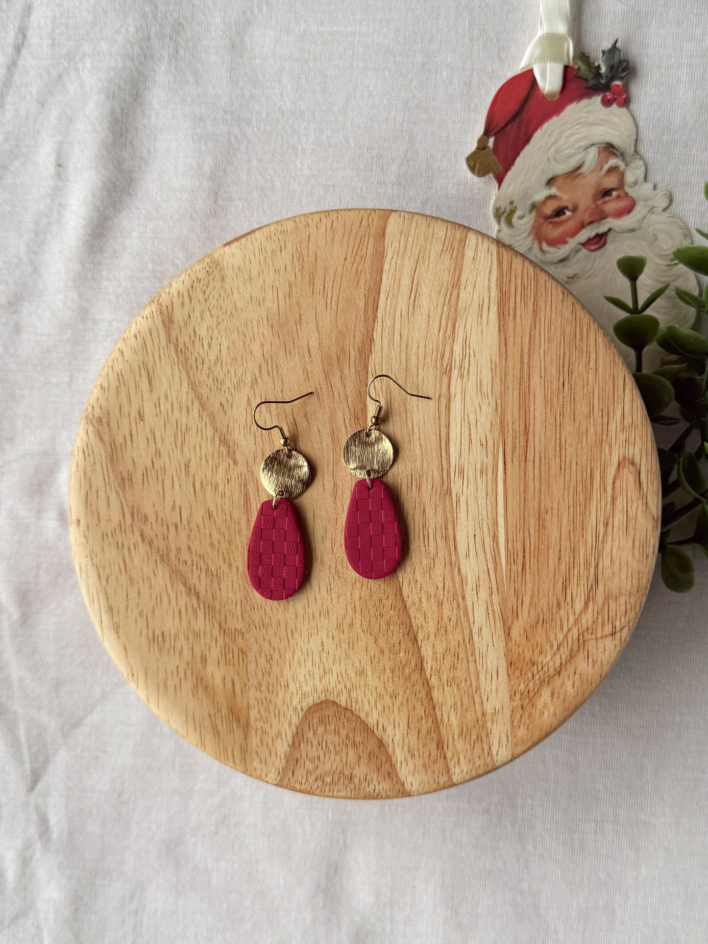 Red Checkered Clay Earrings