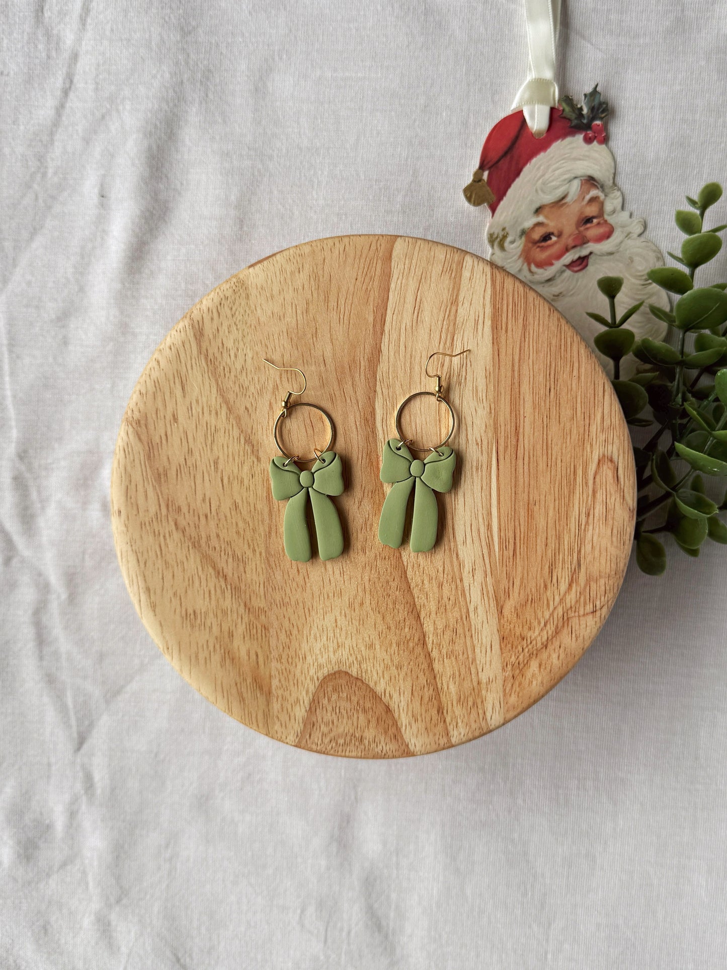 Green Bow Clay Earrings