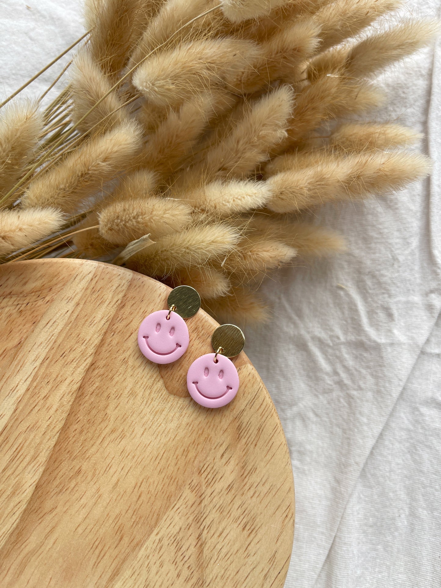 Pink Smiley Clay Earrings