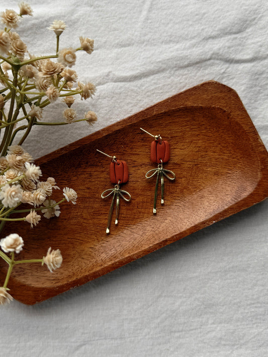 Bow Pumpkin Clay Earrings