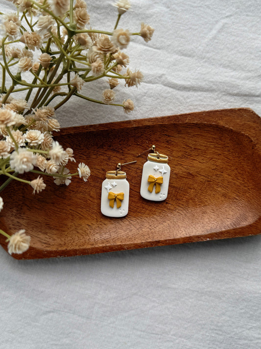 Mason Jar Bow Clay Earrings