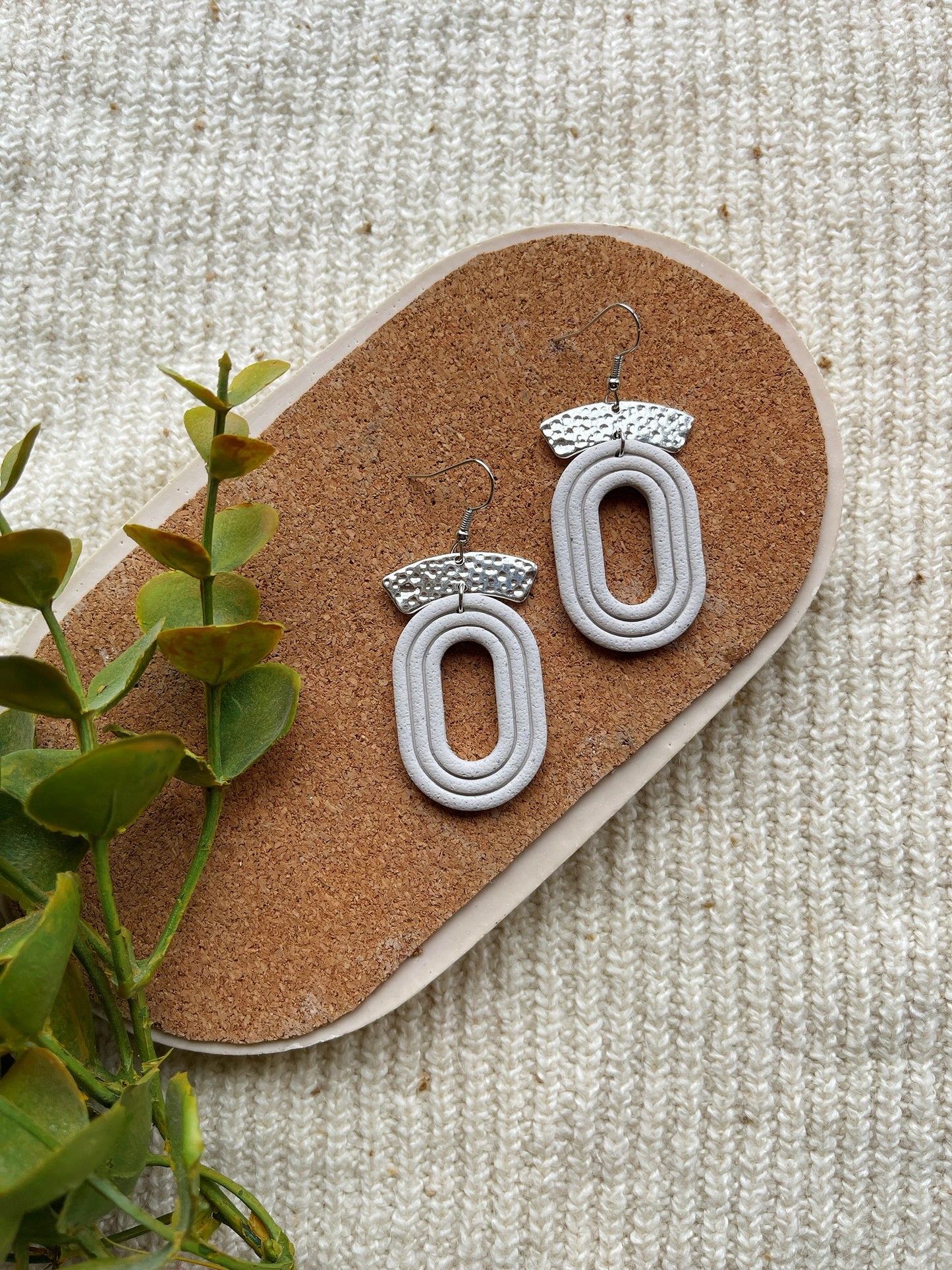 Cream Circle Clay Earrings