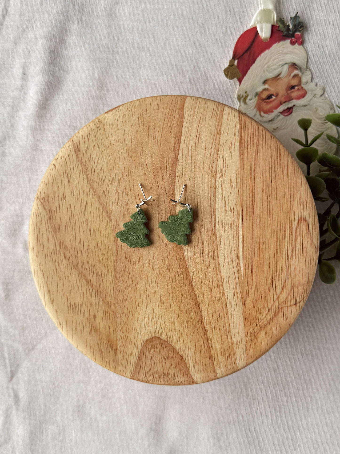 Tree & Gold Star Clay Earrings