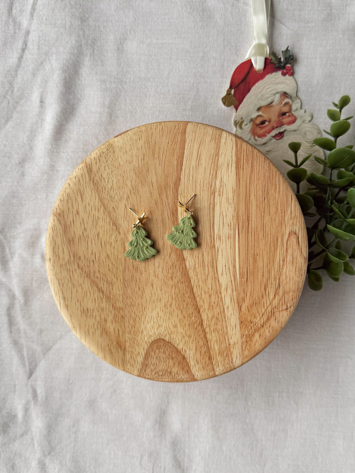 Green Sparkle Tree Clay Earrings