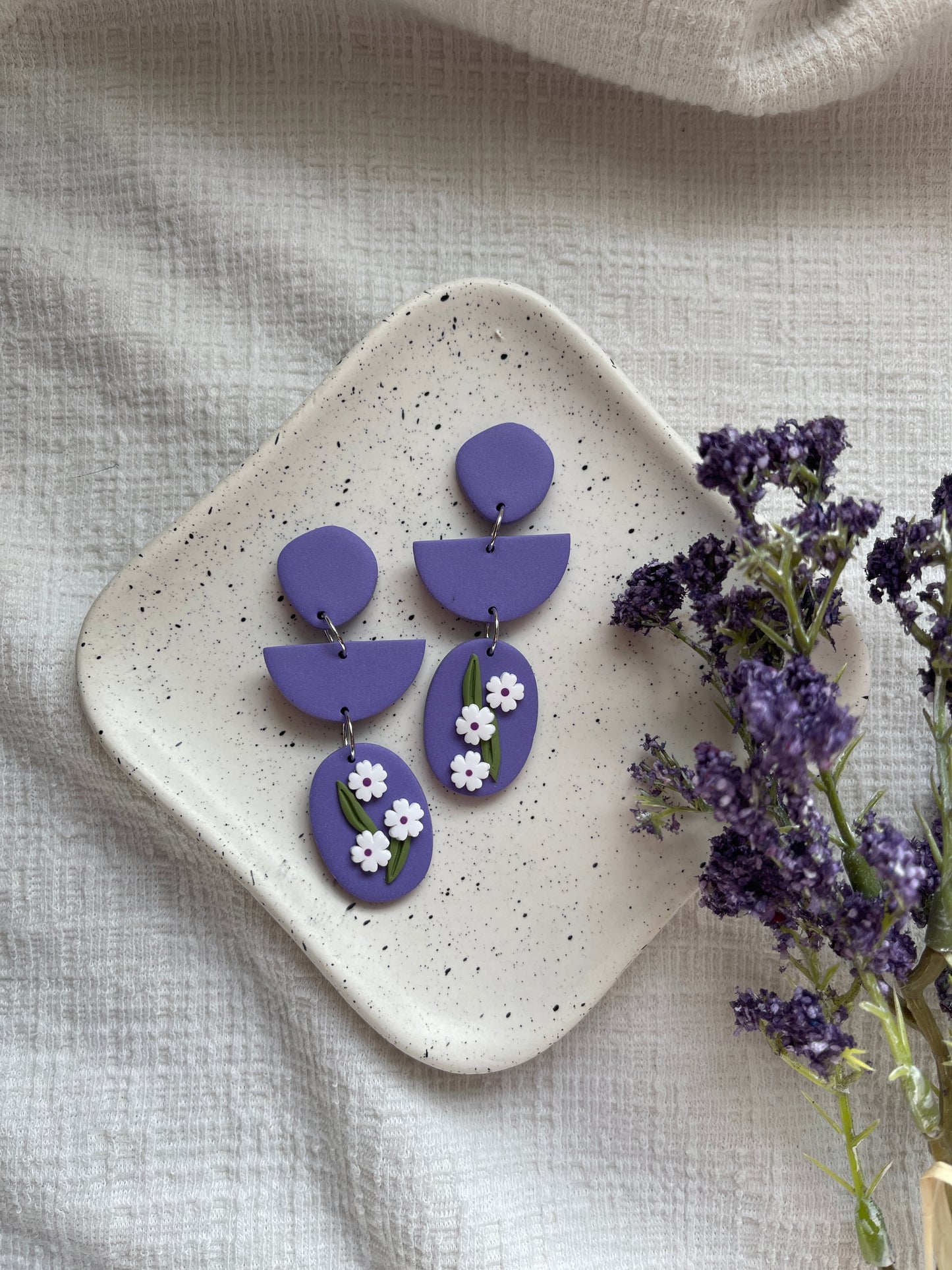 Purple Lily Clay Earrings