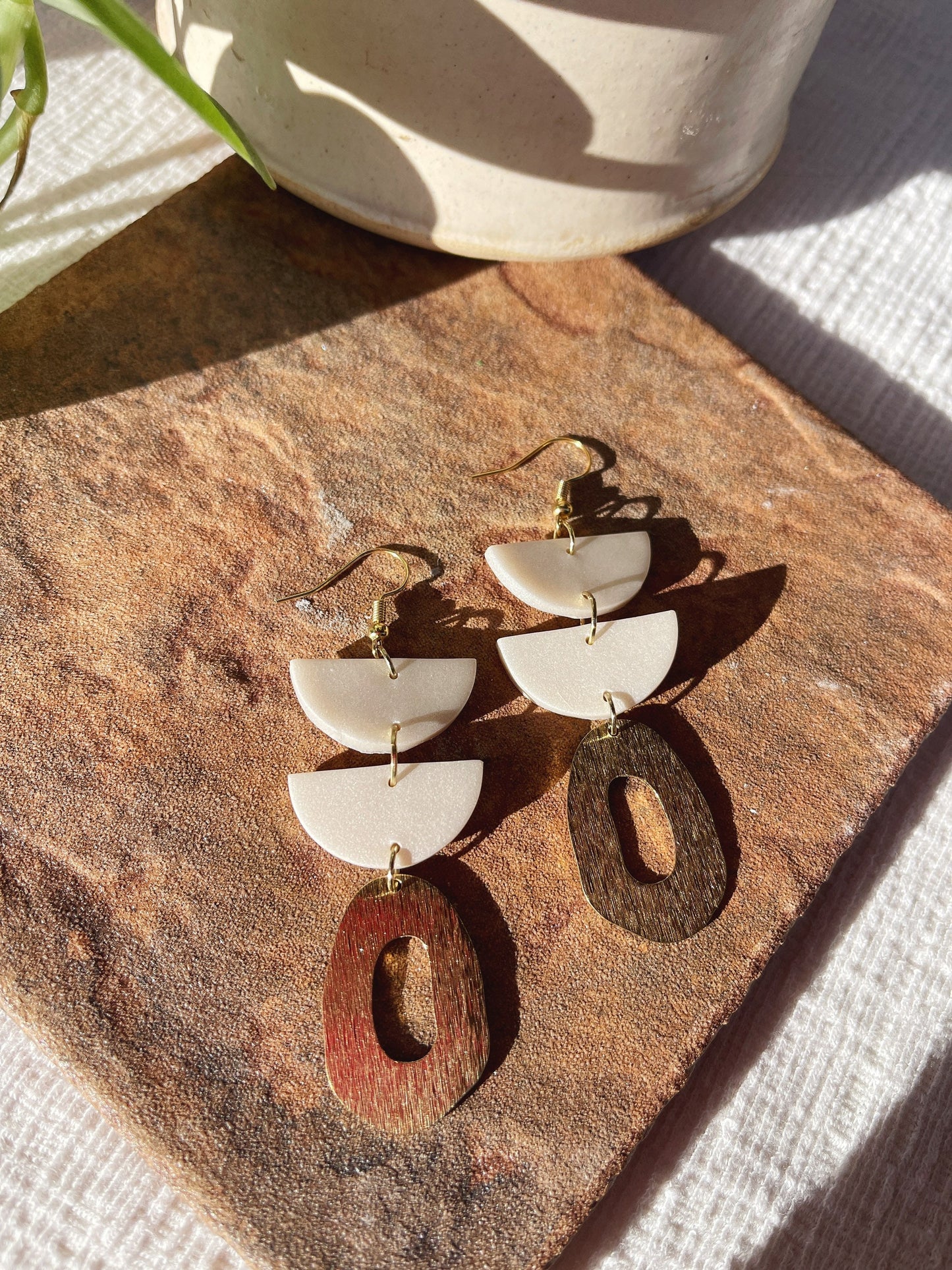 Pearl and Gold Clay Earrings
