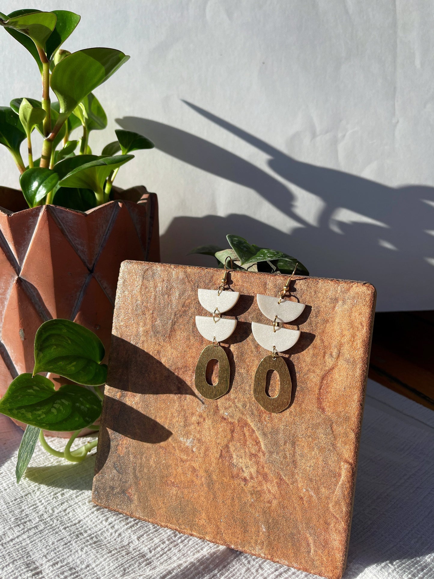 Pearl and Gold Clay Earrings