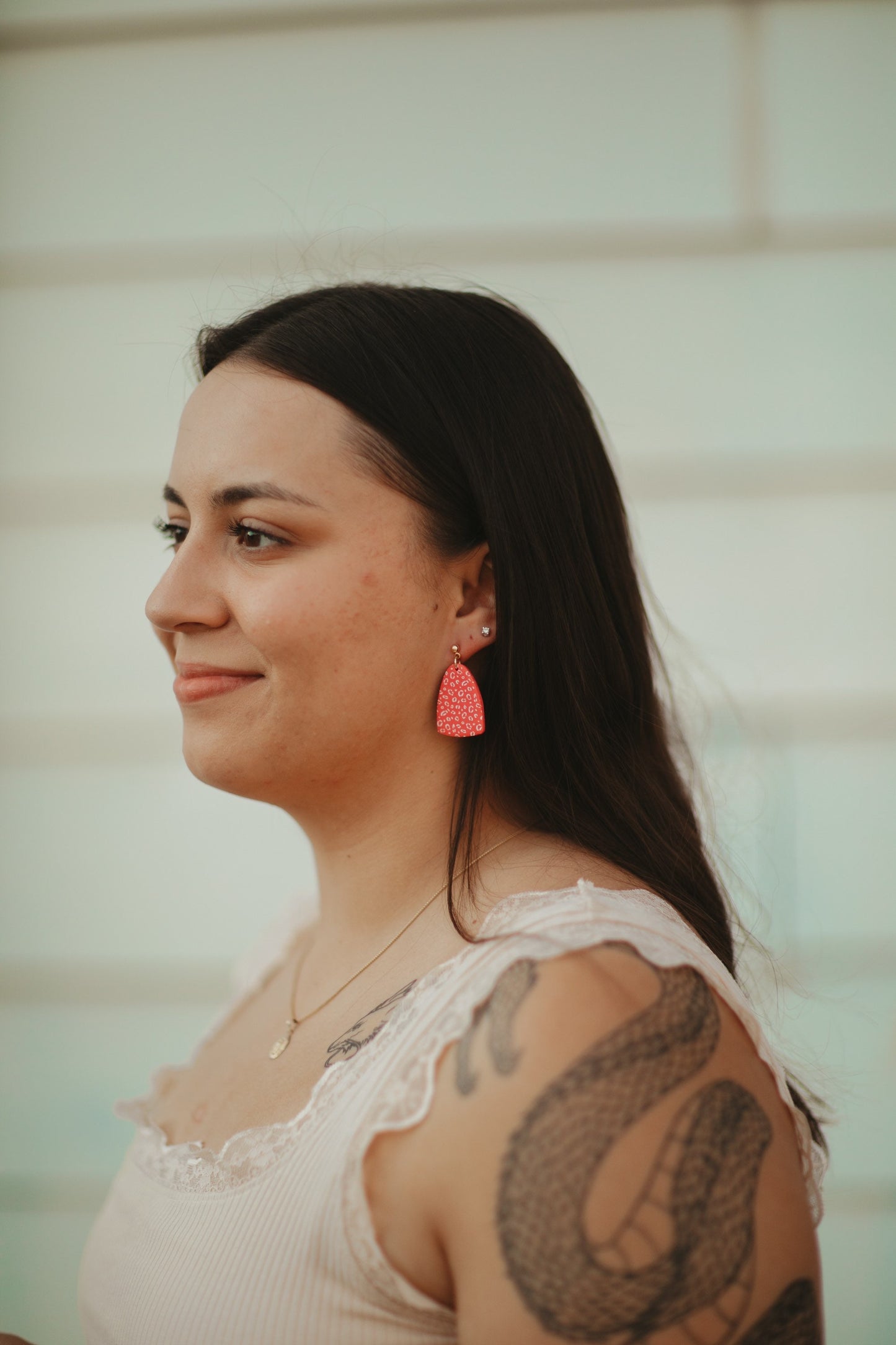 Pink & White Cheetah Clay Earrings