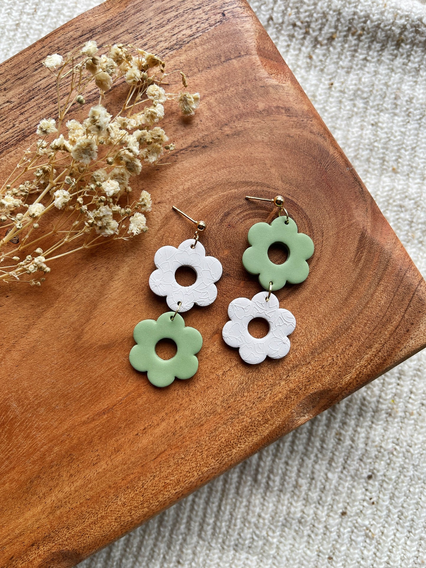 Double Daisy Clay Earrings