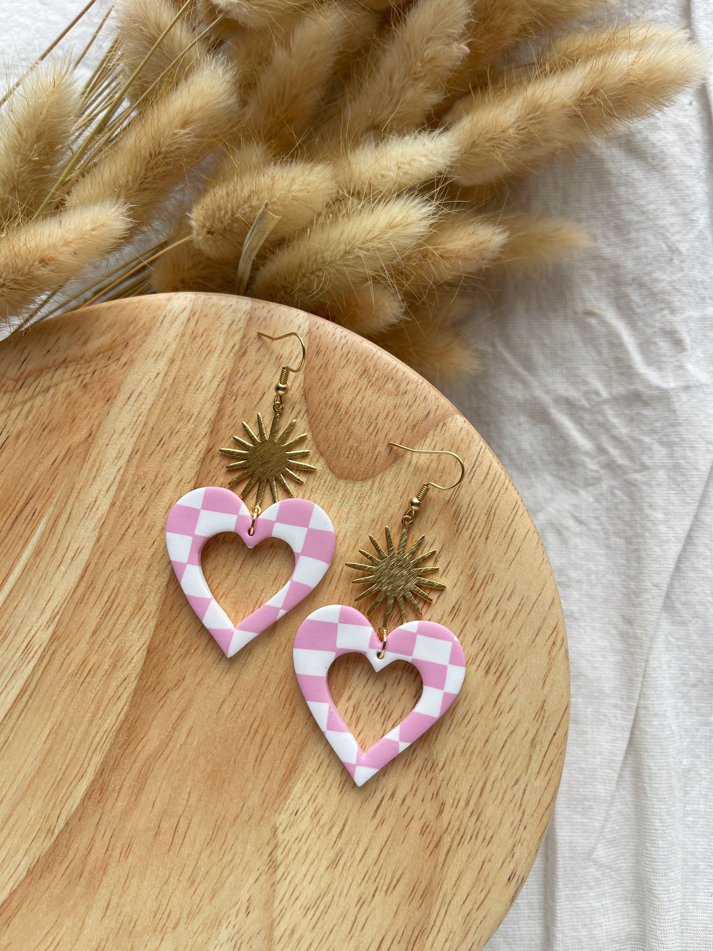 Heart Checkered Clay Earrings