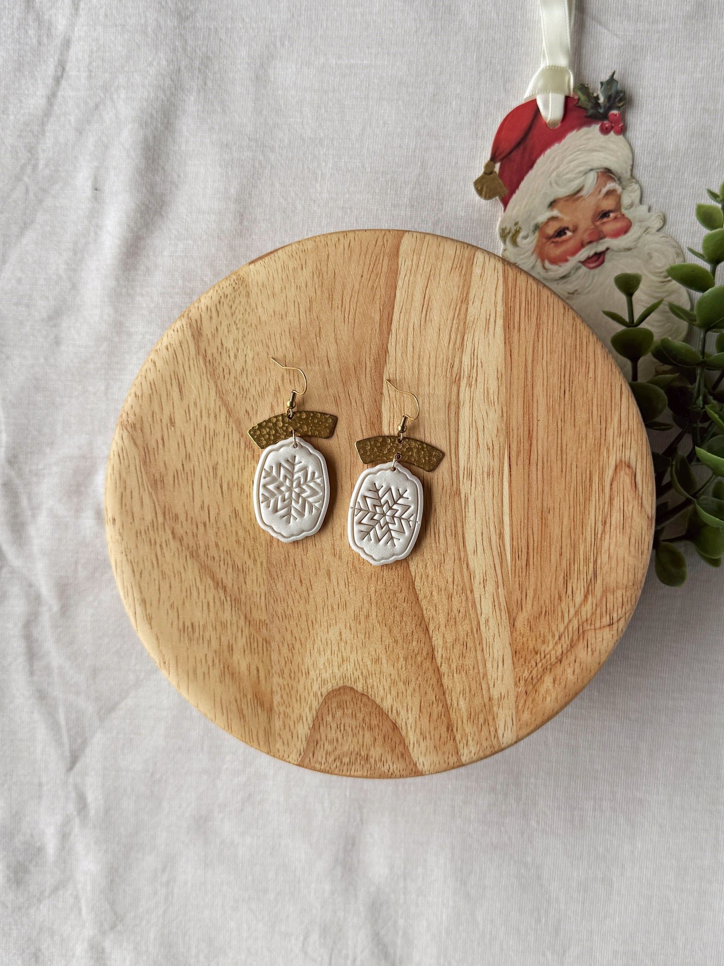 Pearl Snowflake Clay Earrings