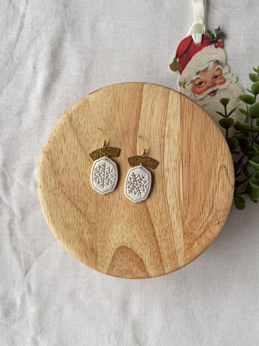 Pearl Snowflake Clay Earrings