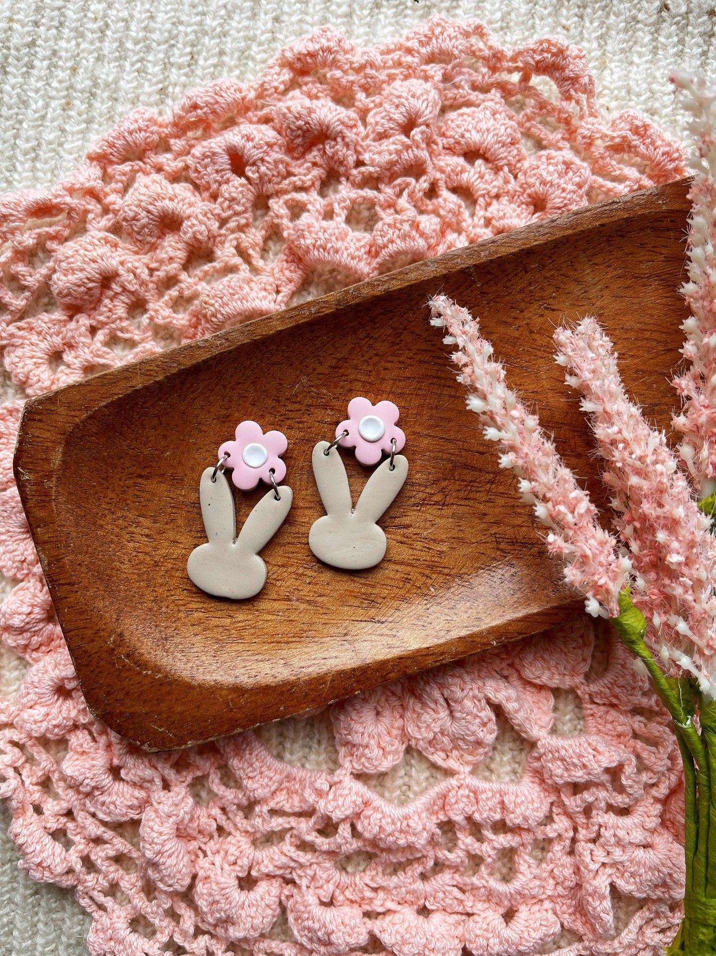 Pink Soft Bunny Clay Earrings