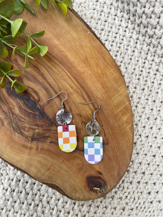 Checkered Pride Clay Earrings