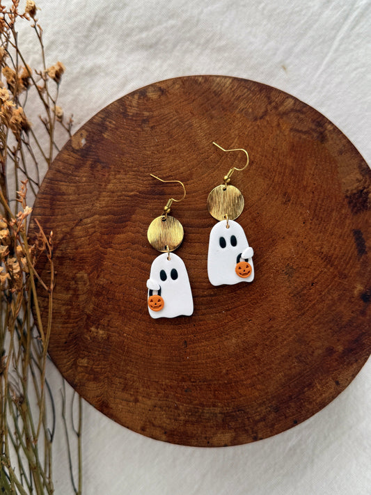 Trick or Treat Ghost Clay Earrings