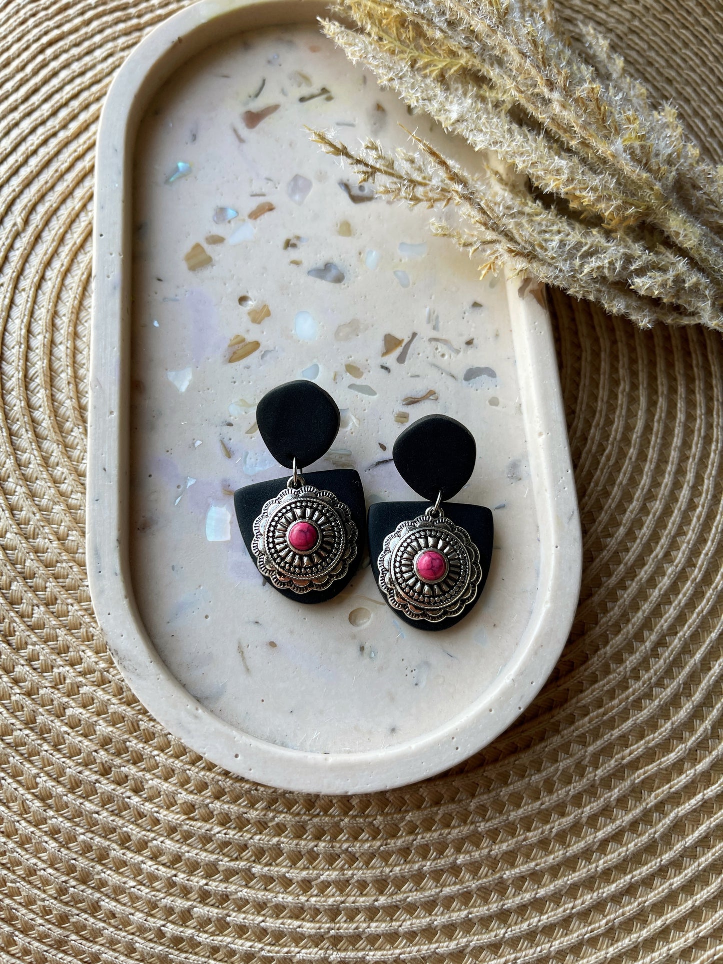 Pink Western Clay Earrings