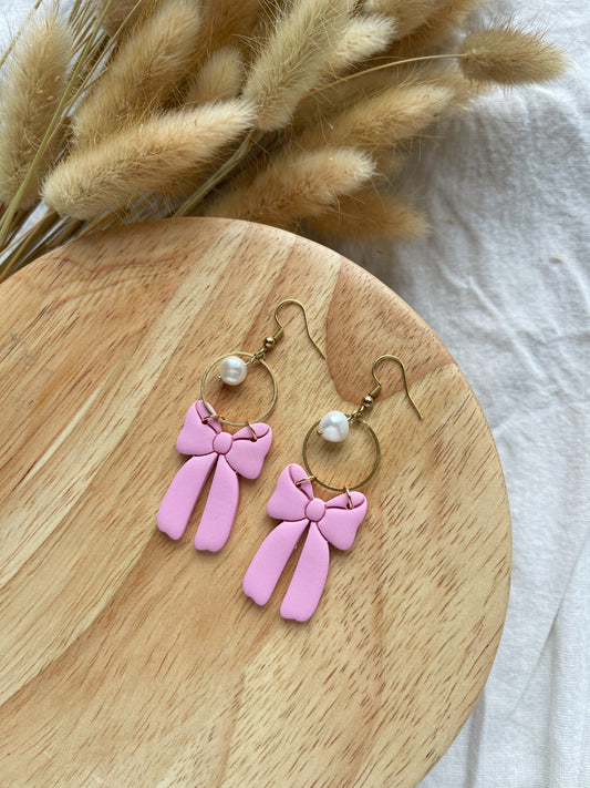 Bow Pearl Clay Earrings