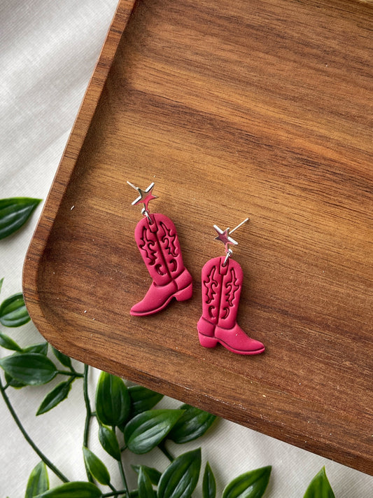 Hot Red Cowgirl Clay Earrings