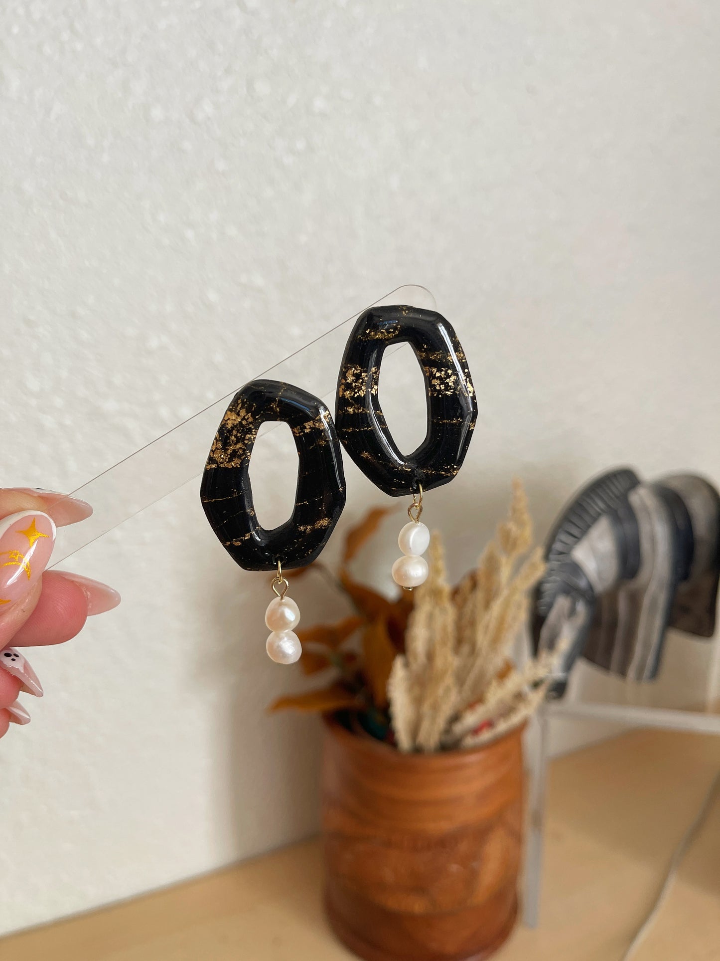 Black & Gold Gloss Clay Earrings