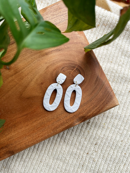 White Embossed Clay Earrings