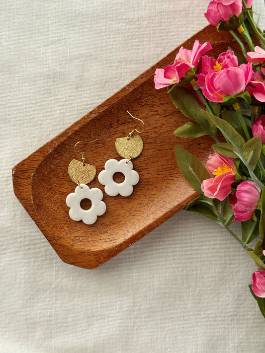 Pearl Daisy Clay Earrings