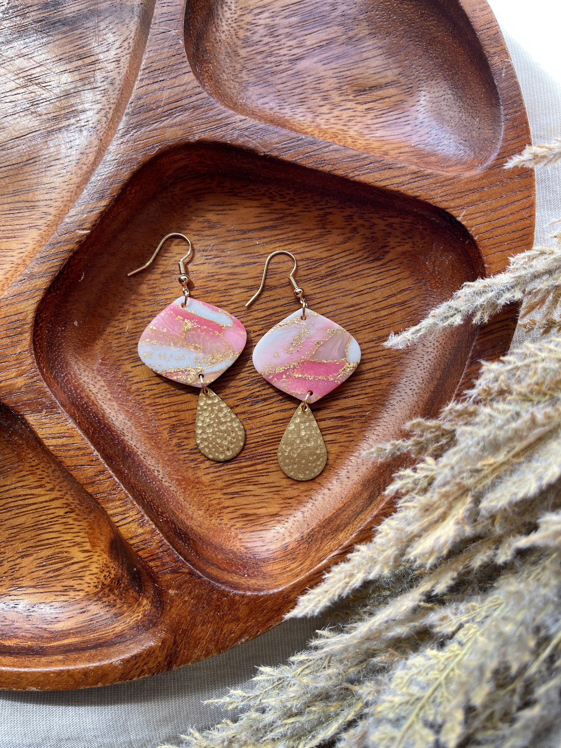 Pink Marble Clay Earrings1