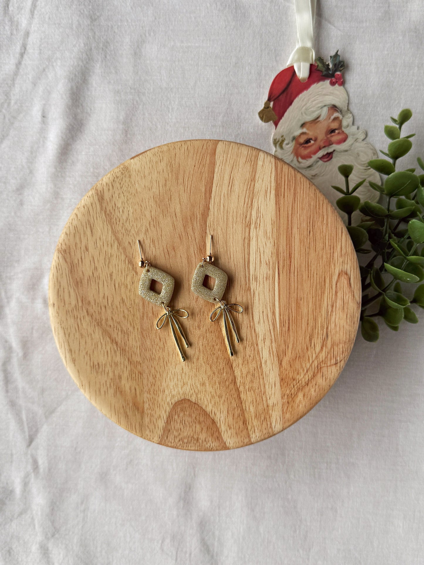 Golden Bow Clay Earrings