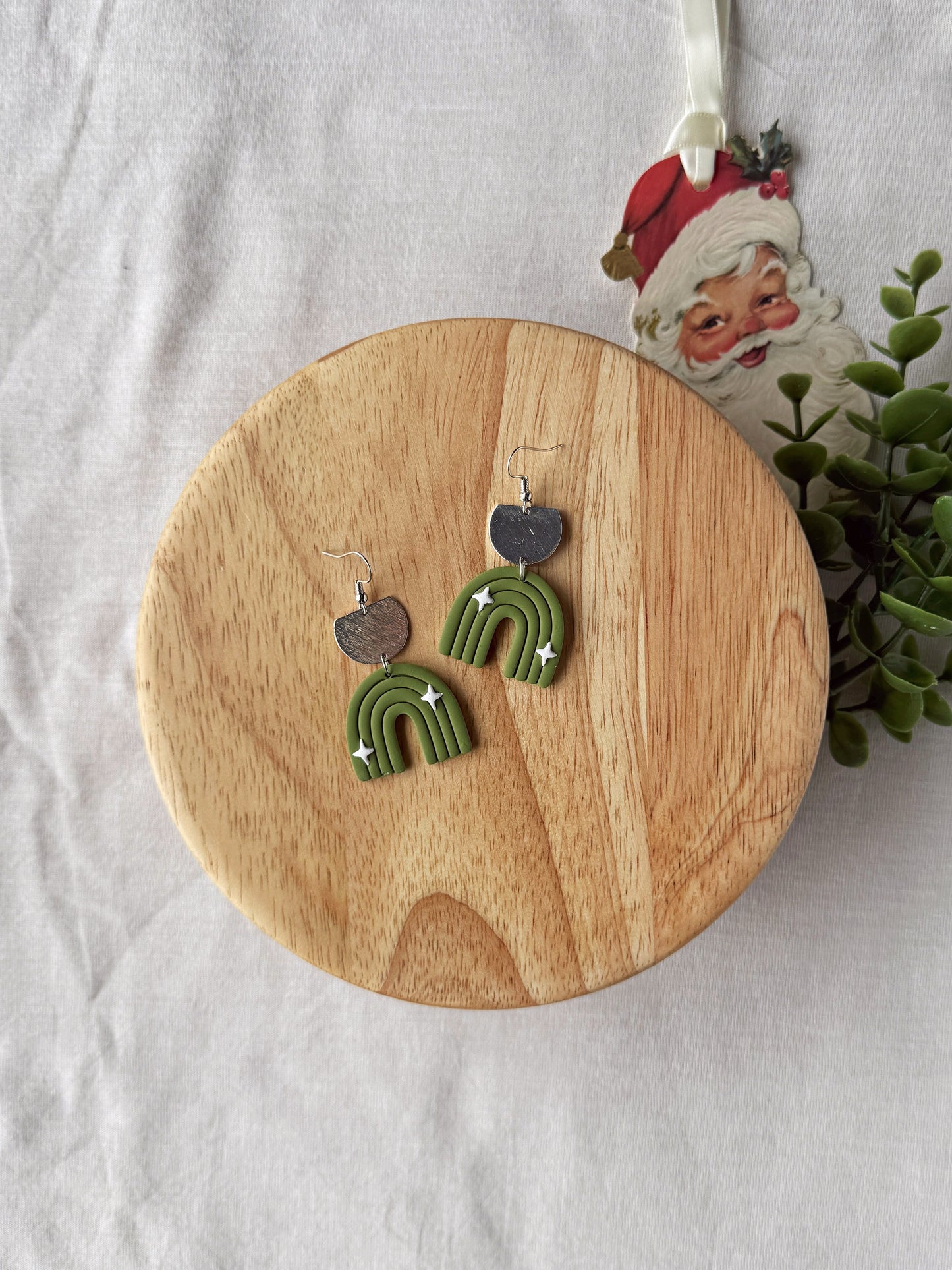 Green Sparkle Clay Earrings