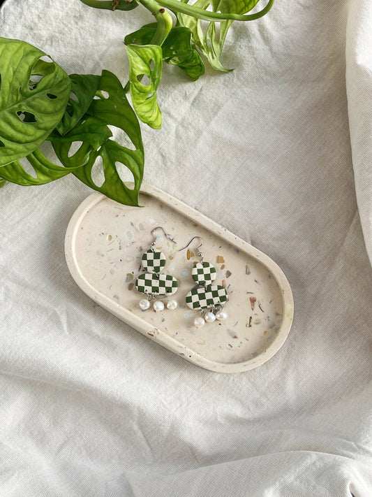 Checkered Pearl Clay Earrings