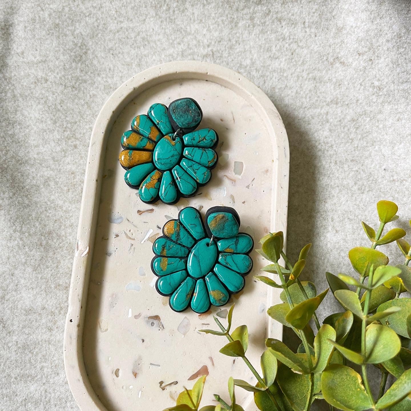 Large Turquoise Clay Earrings