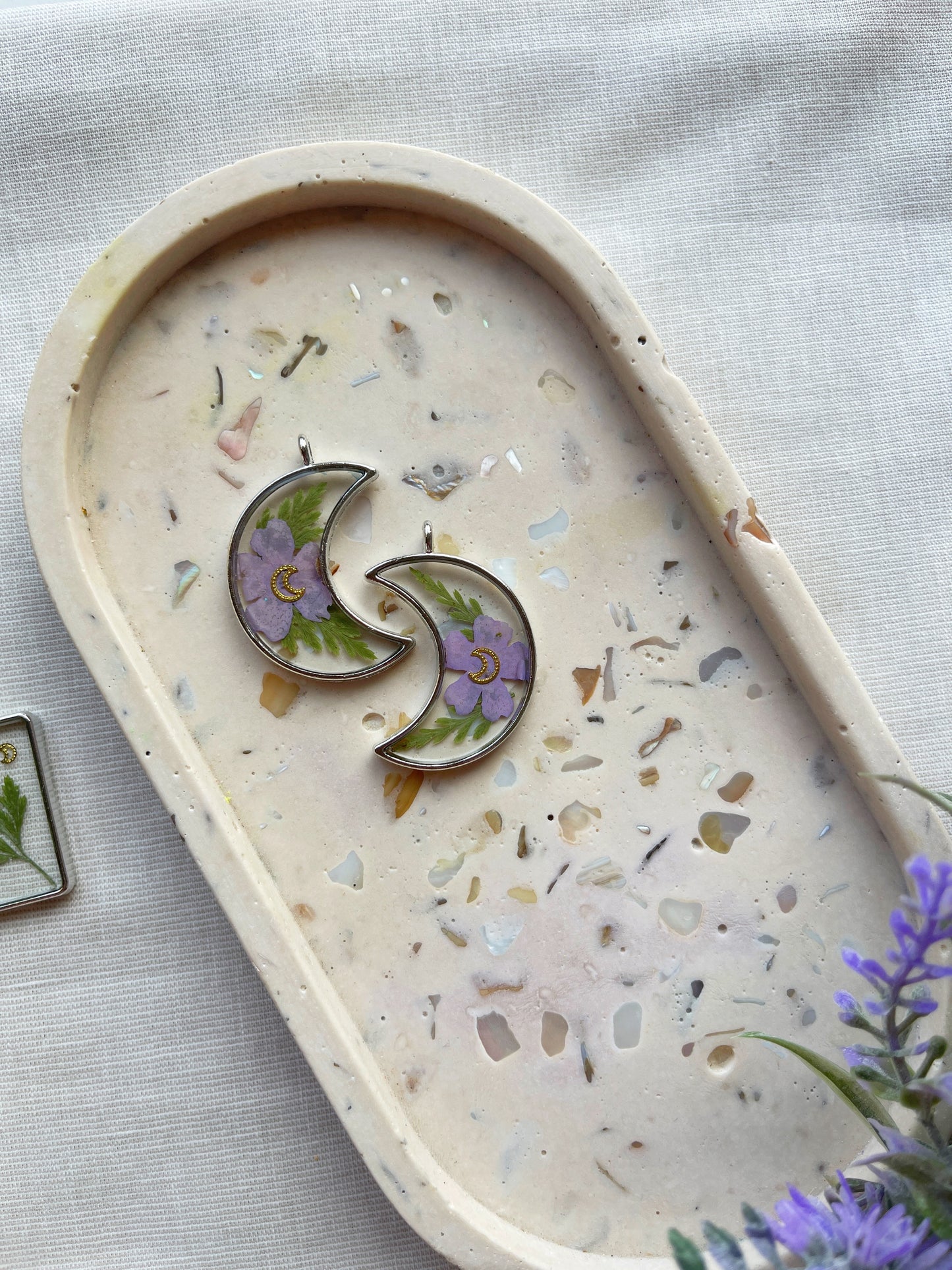 Purple Moon Fern Resin Earrings