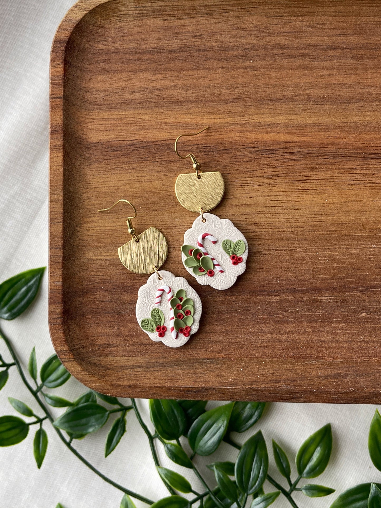 Candy Cane Clay Earrings