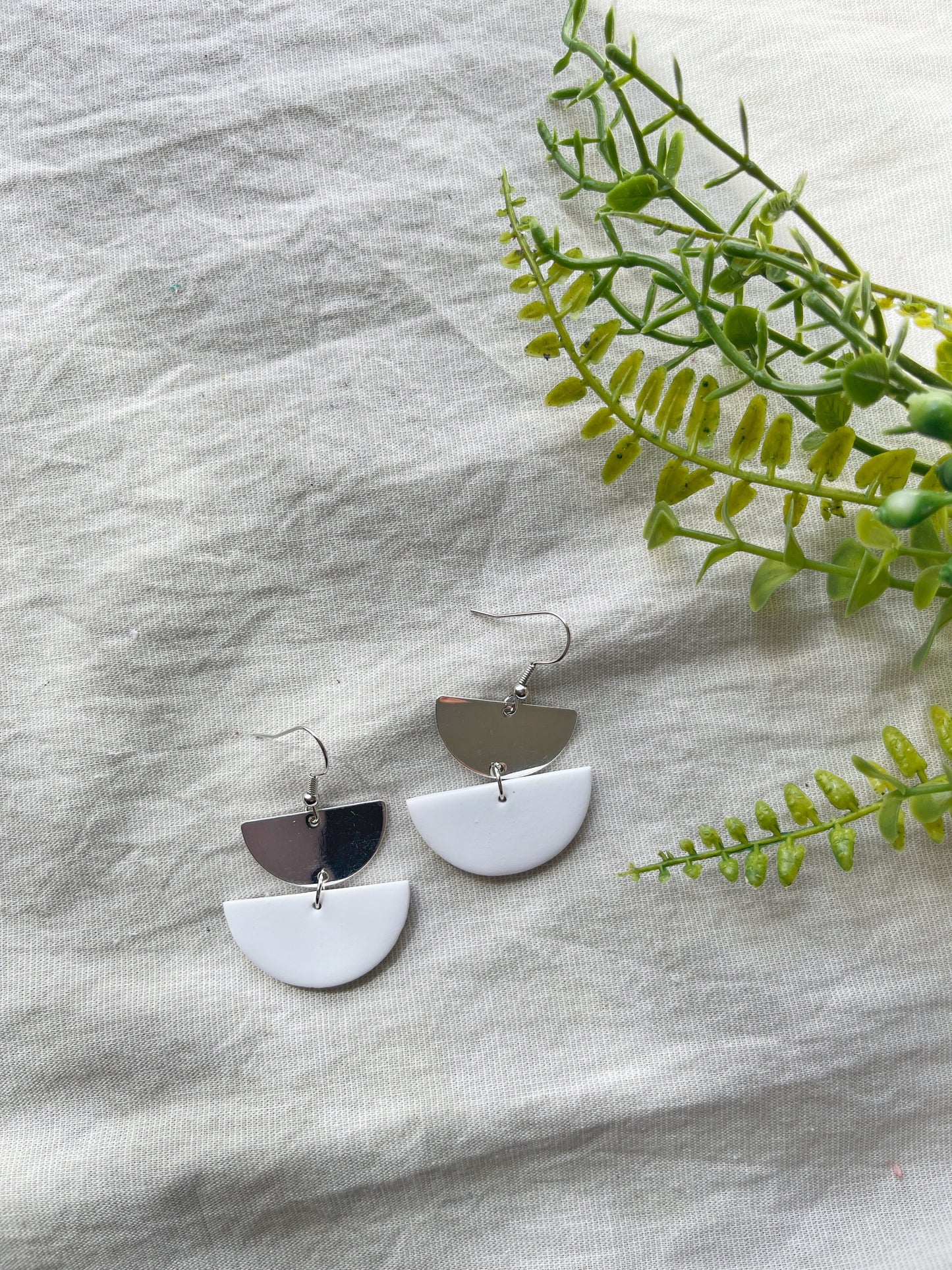 White & Silver Clay Earrings