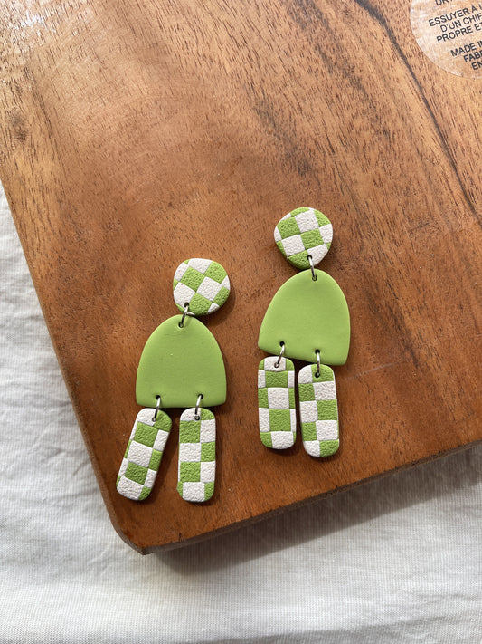 Checkered Green Clay Earrings