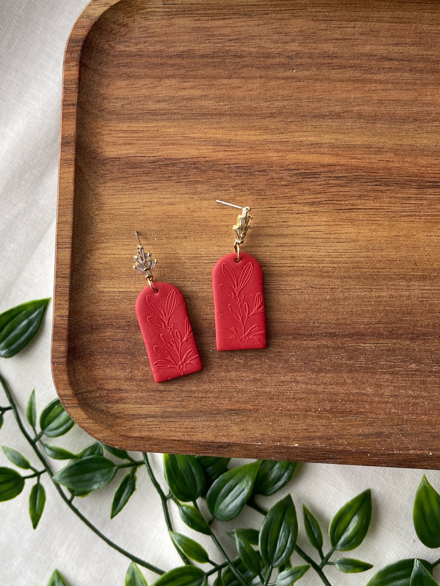 Red Embossed Clay Earrings