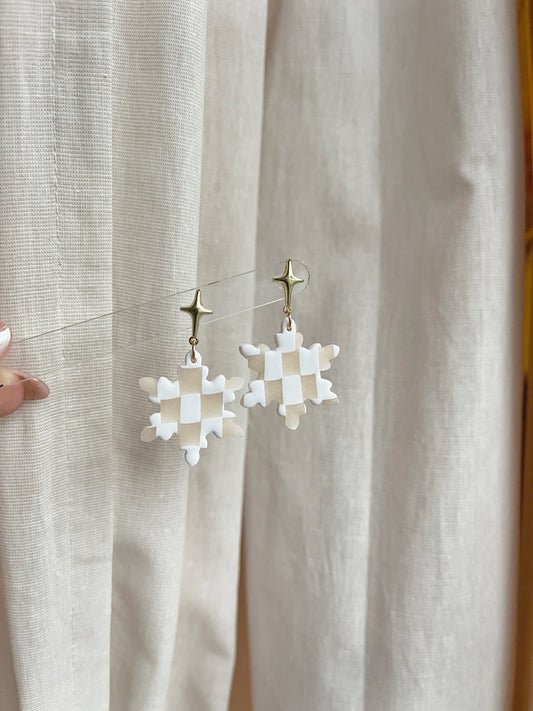 Checkered Snowfall Clay Earrings